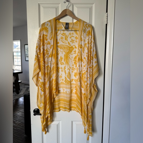 Vince Camuto Floral Topper Kimono Coverup Yellow White - Picture 2 of 12